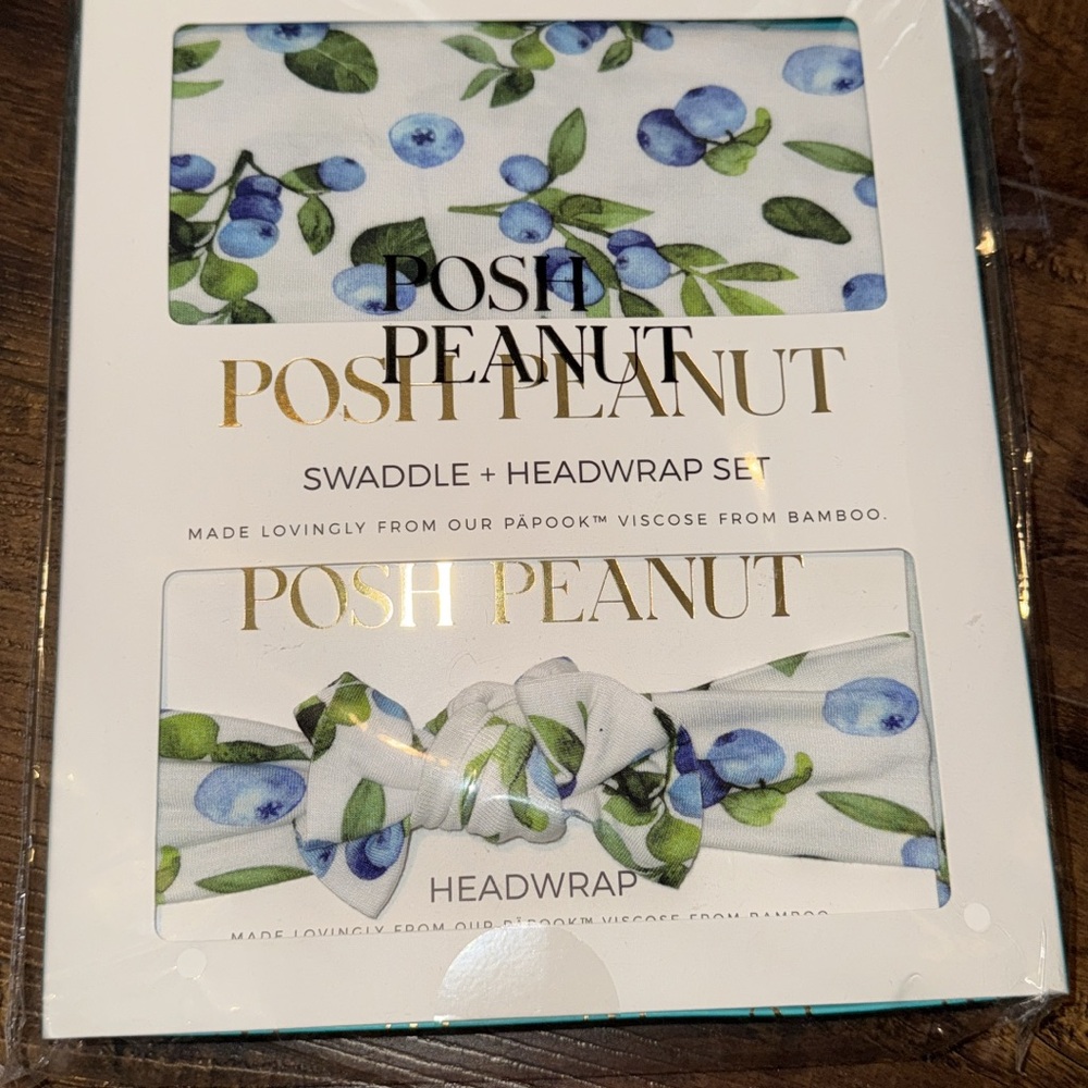Posh Peanut Blueberry Carolina Swaddle and Headwrap Set